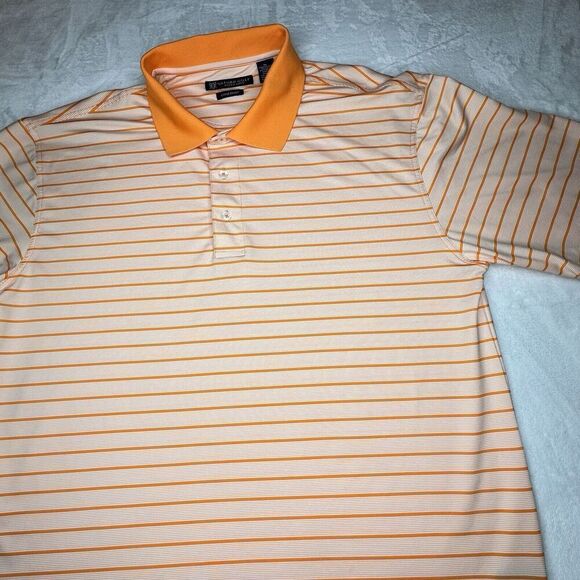 Oxford Golf Sz XL Super Dry COOLMAX Polo Men's Orange White Stripe  0199 - Picture 5 of 13